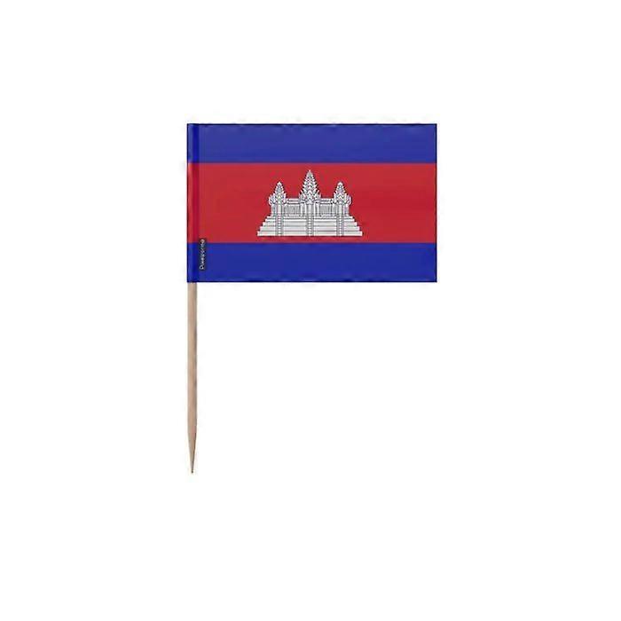 Cambodia Flag Toothpicks - 8 cm - 100 pieces - Adhesive plastic - Bamboo stick - Pixelforma