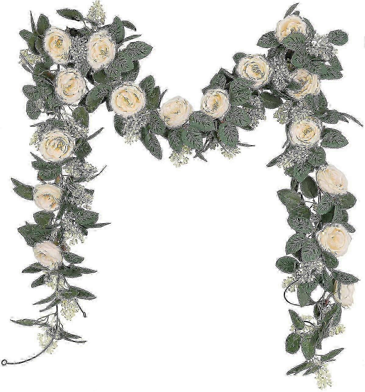 2 Artificial Tea Rose Garland With Ivy Leaf Simulation Rose Artificial Flowers To Hang For Home, Garden (champagne)