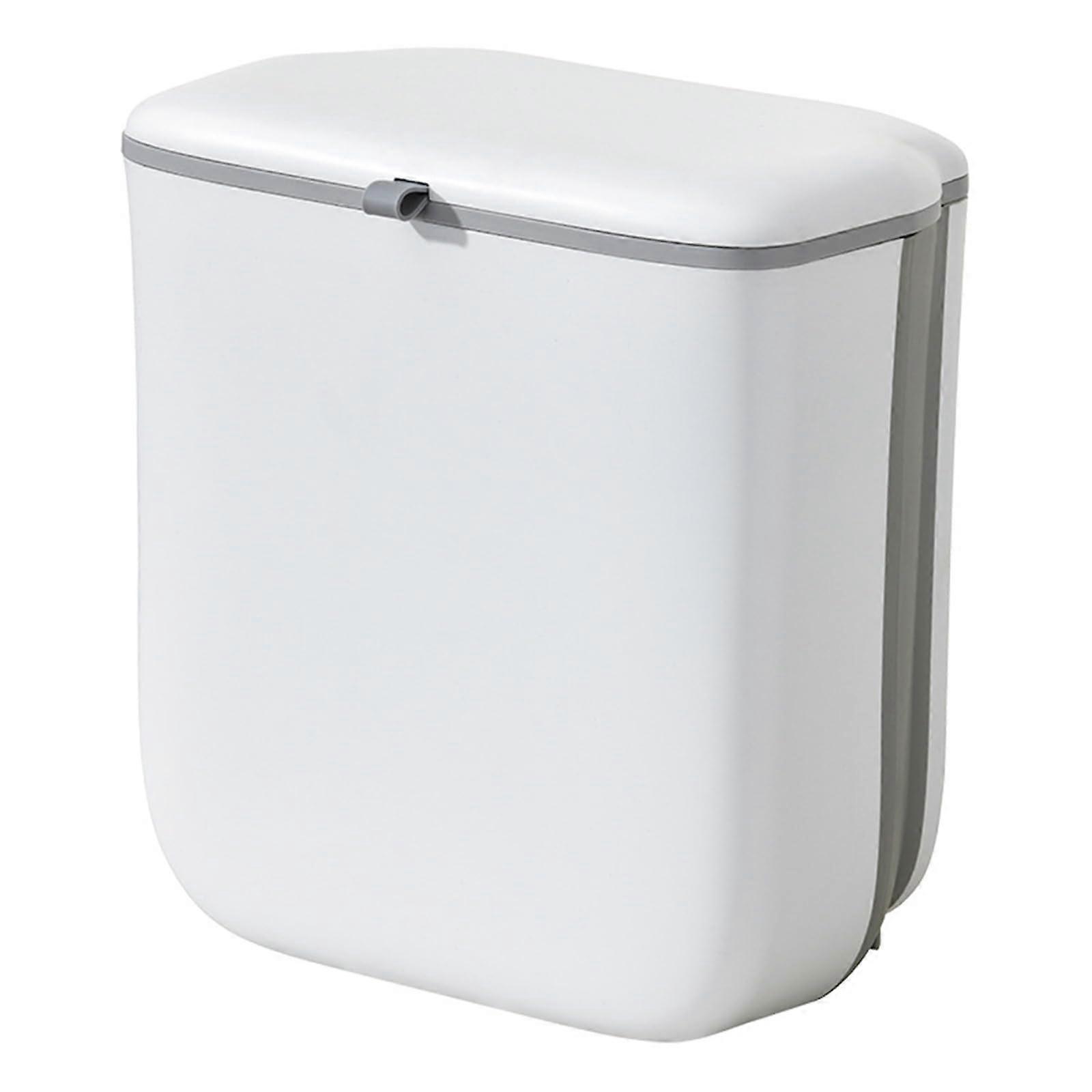 Cabinets Door Mountable Foldable Trash Can 3.2 Gallon White With Locking Lid For Kitchen Car Counter Space