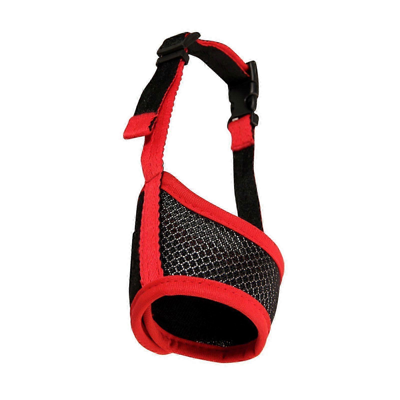 XDog Muzzle Breathable Prevent Biting Barking Eating Adjustable Dog Mouth Guard Cover with Hook and Loop for Dog Training Red