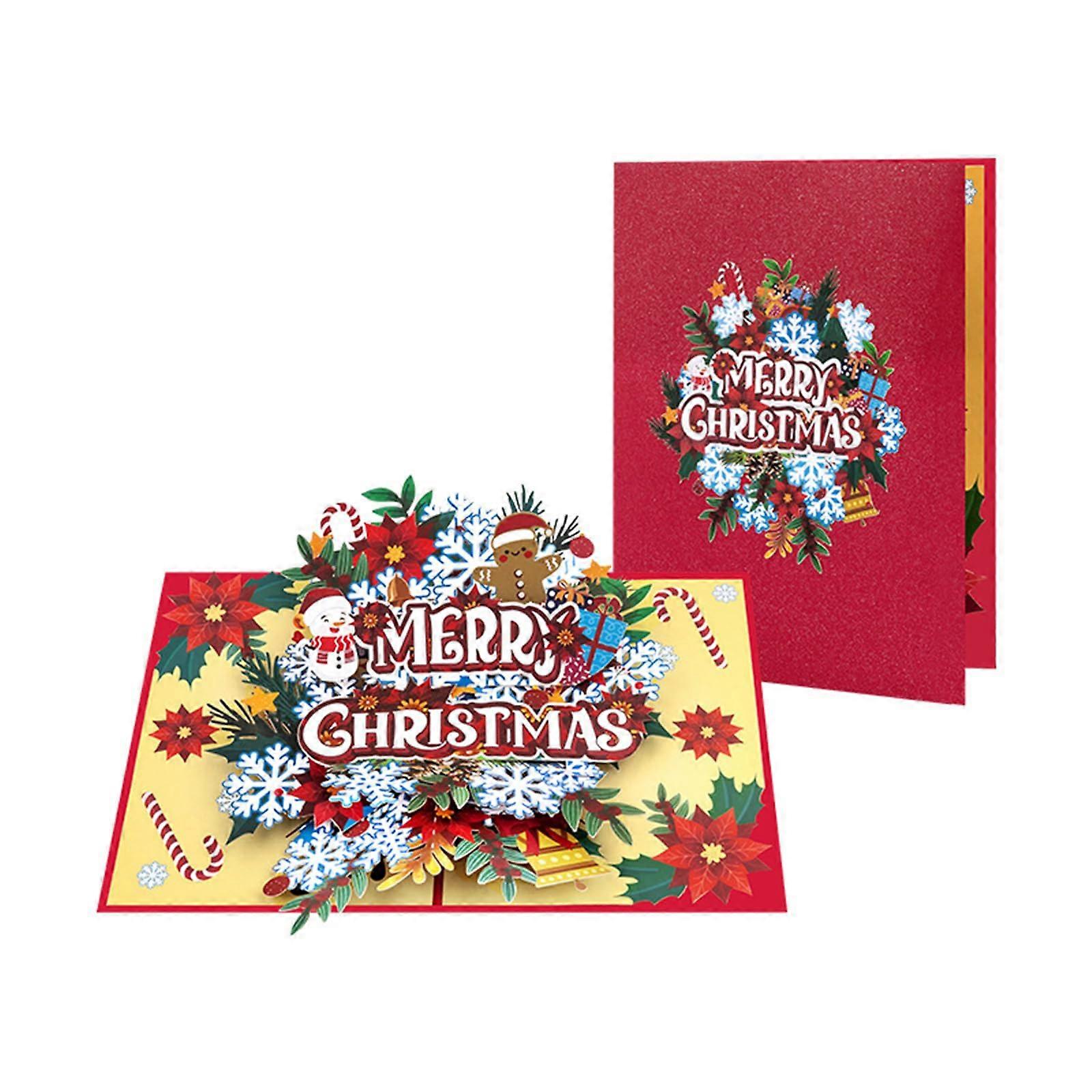 Popup Christmas Card with Handmade Snowflake Florals and Envelope for Holiday Home Decoration