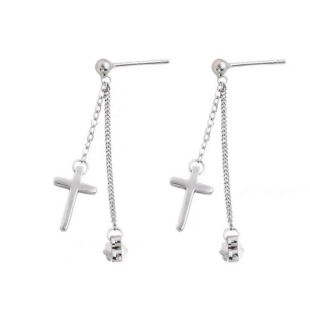 s925 Sterling Silver Cross Dangle Post Earrings