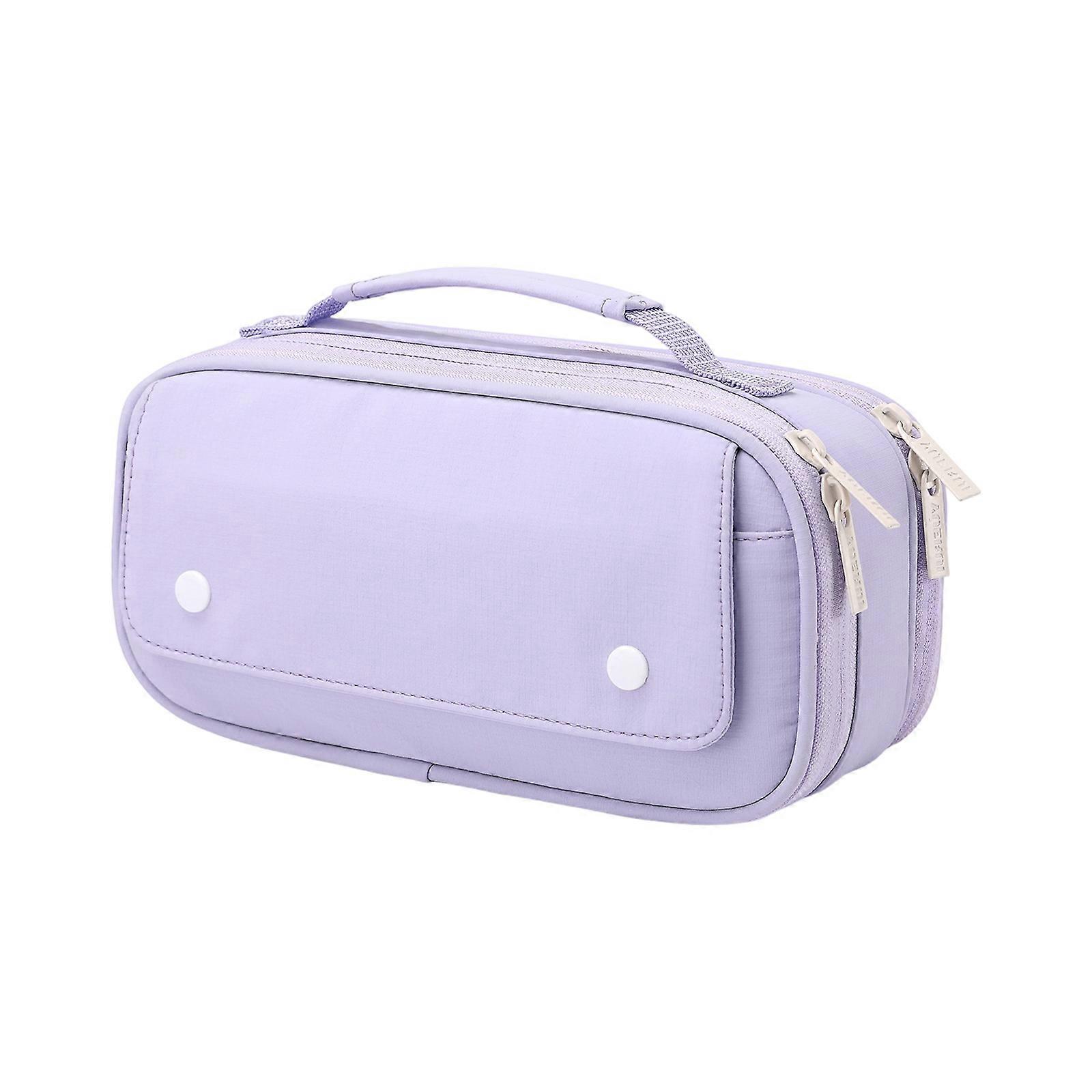 Sturdy Canvas Pen Storage Bag For School/Home Use Large Space Multi Compartment Design Easy To Carry Water Resistant  Purple
