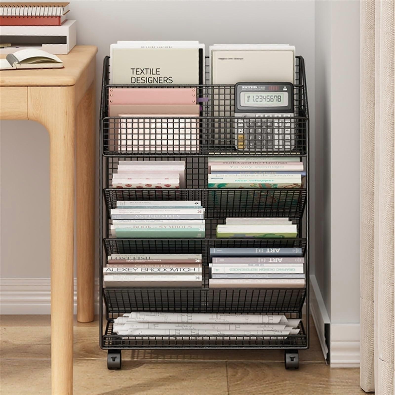 File Cabinet and Printer Stand with Bookshelf Storage, Wheeled Cart for Home Office Black