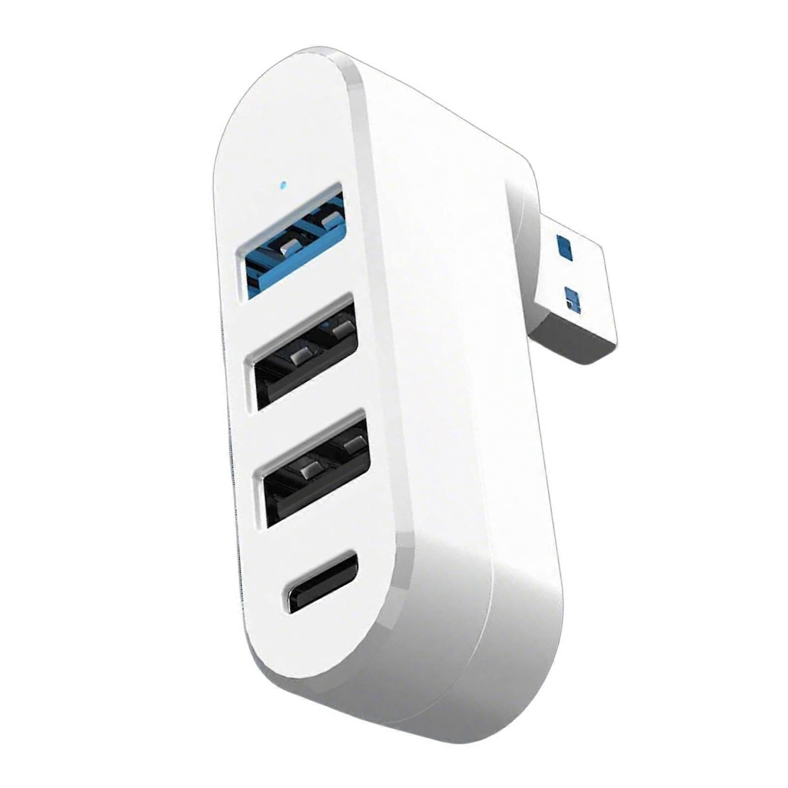 4 Port USB Splitter Extender Multiport Adapter with 3 USB Port & 1 USB C Powered Data Port for Laptop Car Desktop  White
