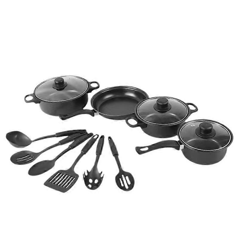 13 Piece Non-Stick Cast Iron Cookware Set with Glass Lids and Heat-Resistant Handles