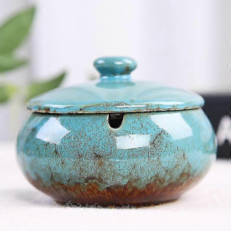 Ceramic Ashtray with Lid, Windproof Cigarette Tray for Outdoor/Indoor Use