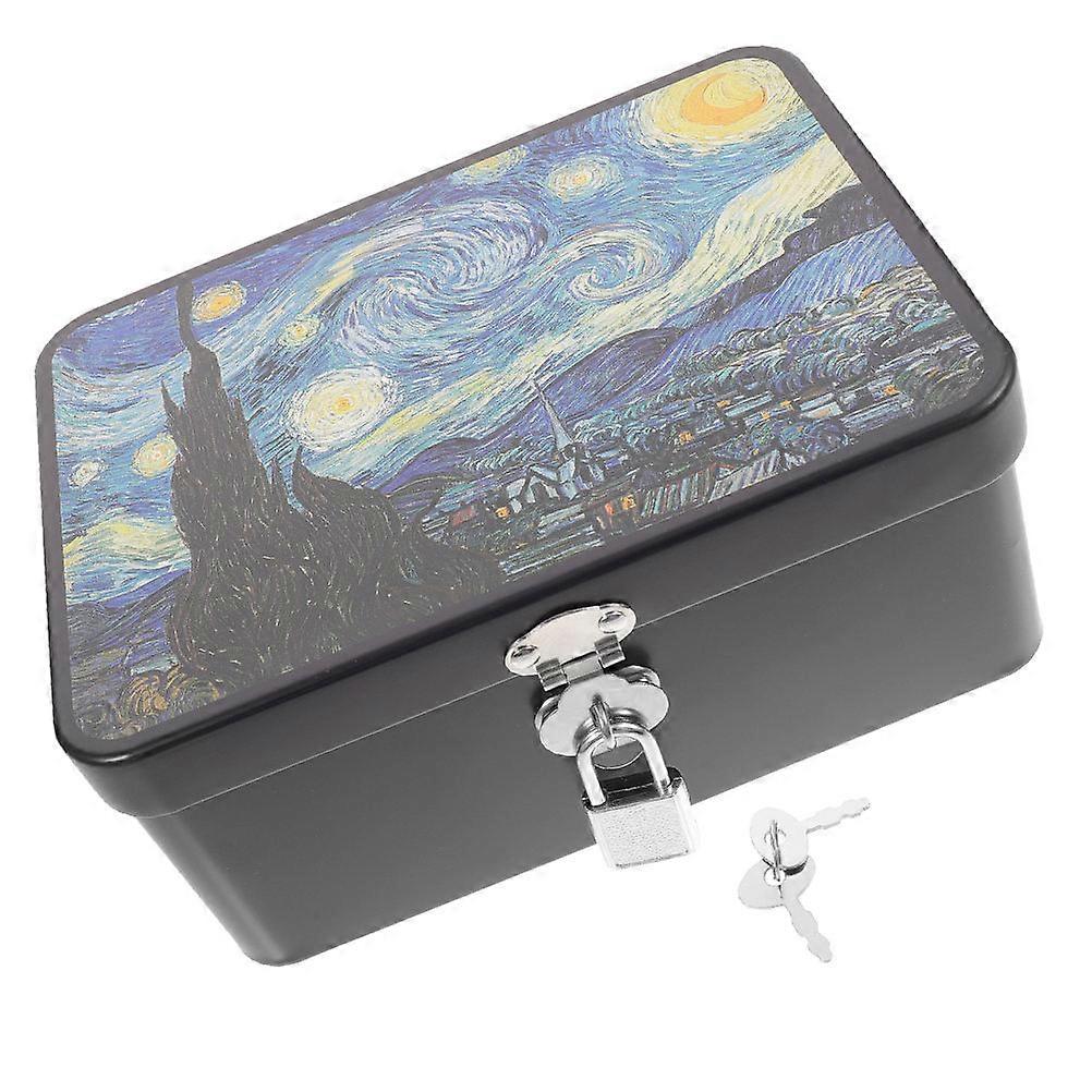 Metal Storage Box with Lock for Storage Vintage Star Night Pattern