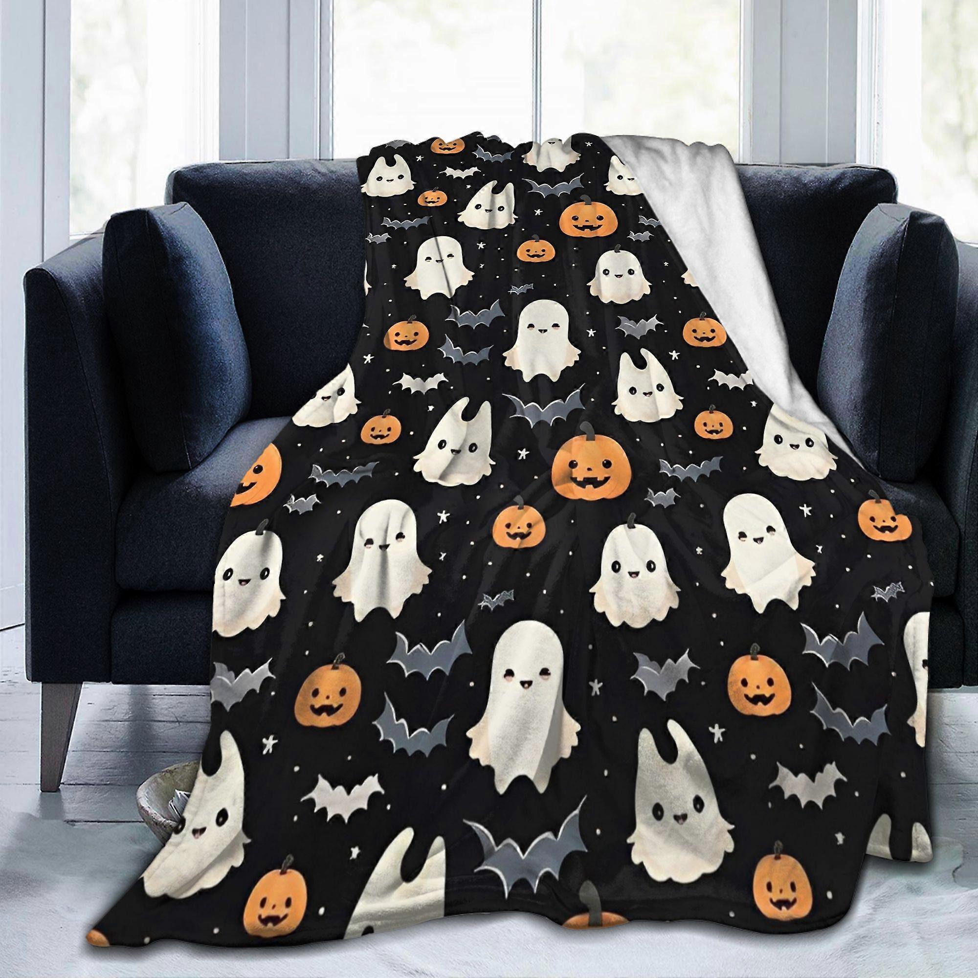 Pumpkins Halloween Cute Ghost Blanket Flannel Spring/Autumn  Multi-function Warm Throw Blanket for Sofa Couch Rug Piece