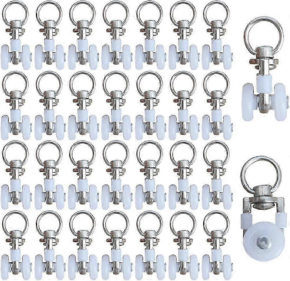 30 Pcs Curtain Track Rollers with Sliding Hooks, Pulley Width > Inner Cavity