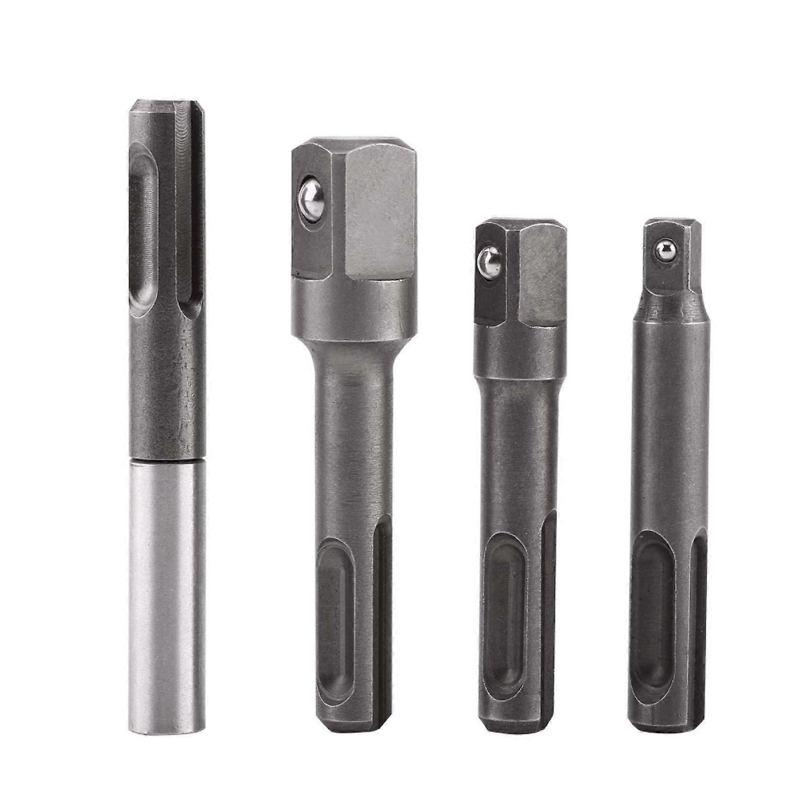 SDS Plus Socket Adapter Set 4pcs, Shank to Hex Drill Bit Extension Kit, Durable Steel for Drills
