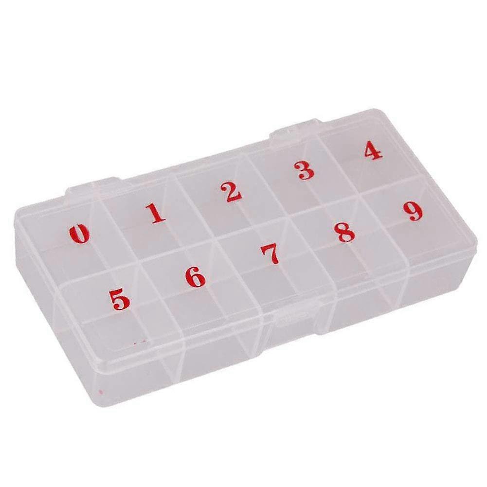10 Grid Clear Plastic Nail Tips Storage Box with Numbered Compartments False Nail Organizer