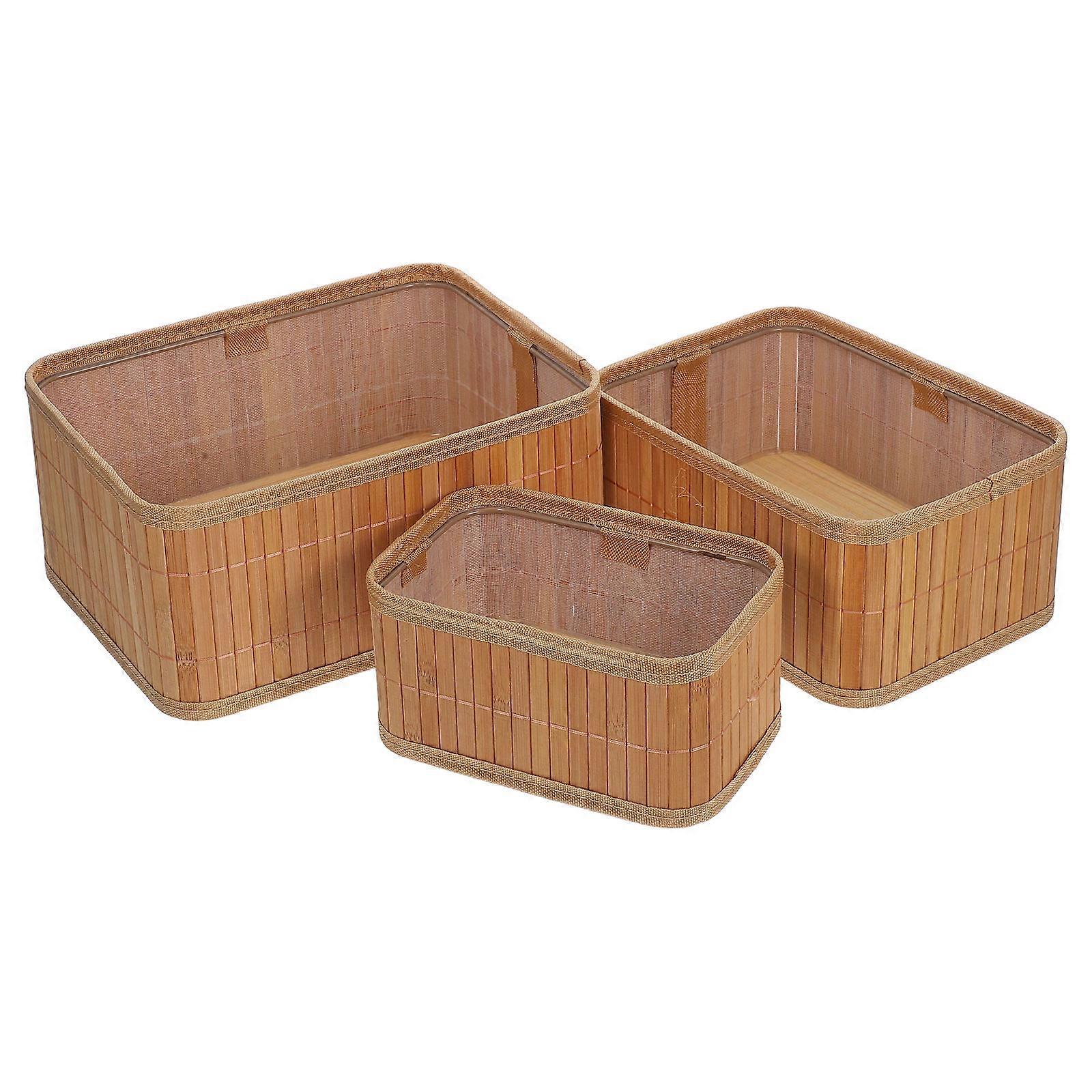 Desktop Basket Bamboo for Storage 3Pcs Wicker Organizing Storage Containers