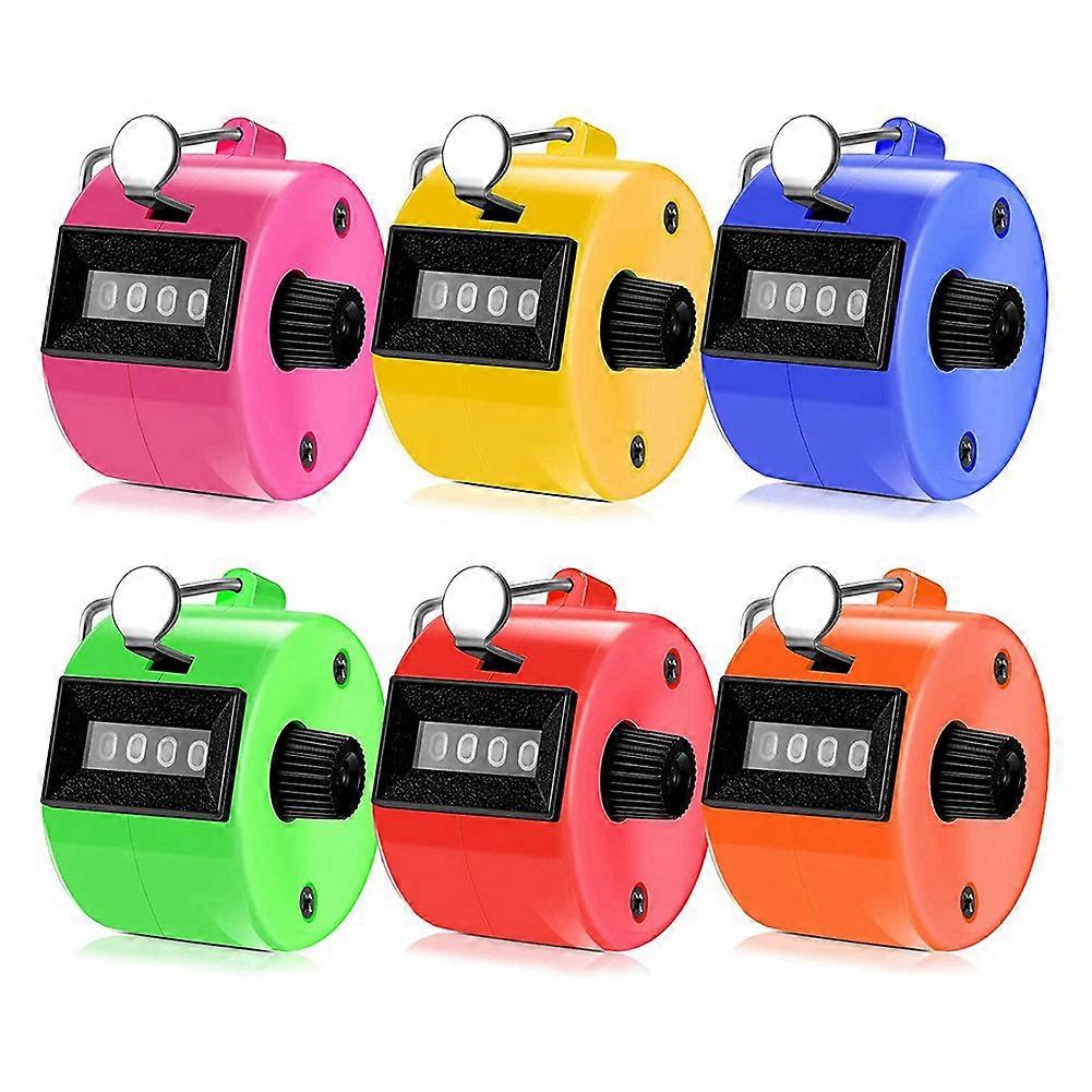 6 PCS Hand Counter 4 Digit Mechanical Palm Click Counter Assorted Color Hand Hold Counter Clicker with Metal Finger Ring