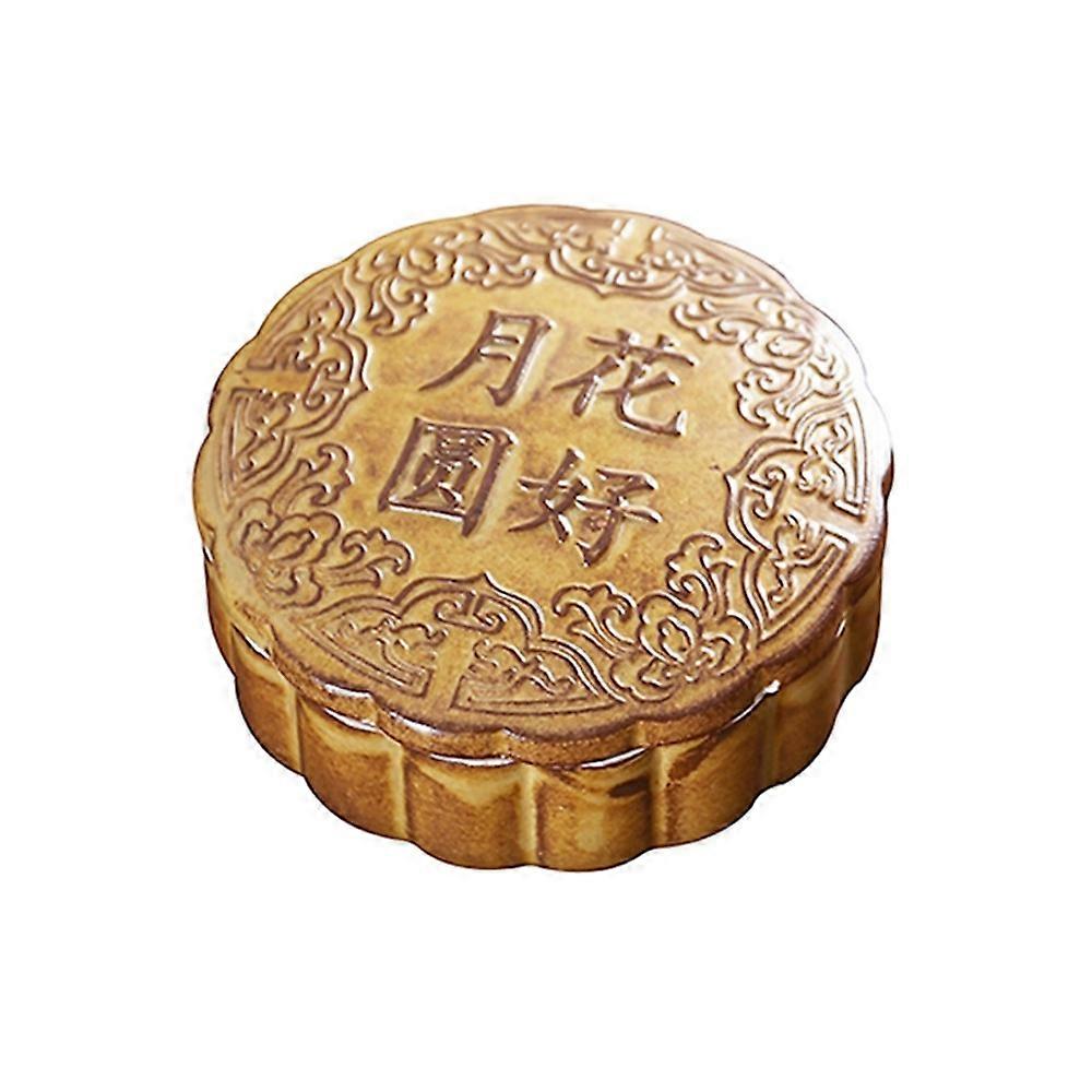 Creative Ceramic Tea Storage Container Round Simulation Mooncake Shape Tea Jar Sealed Antique Small Storage Box for Home