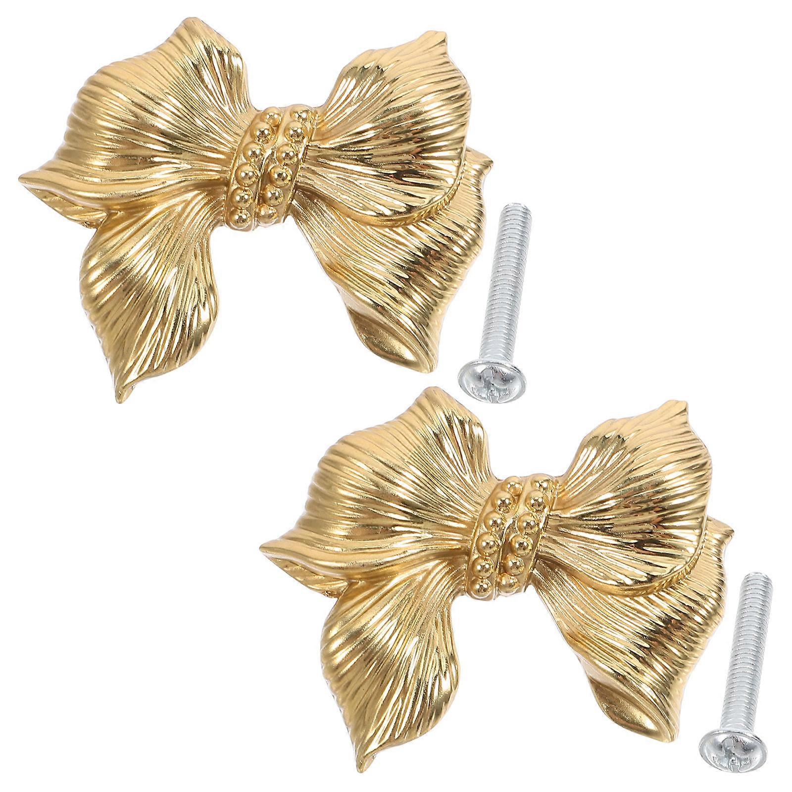 Bow Drawer Knobs Brass Bowknot Handles for 4Sets Closet Cupboard Pulls