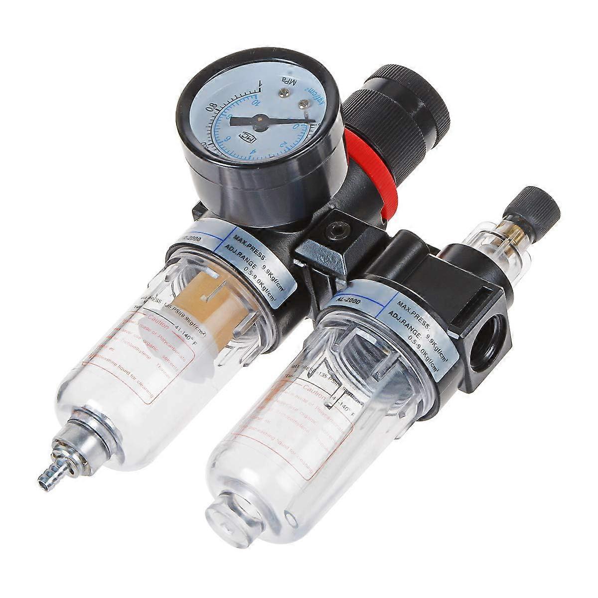 AFR2000 AL2000 Pneumatic Air Filter Regulator 1/4' NPT Twin with Gauge for Air Compressor 135 PSI