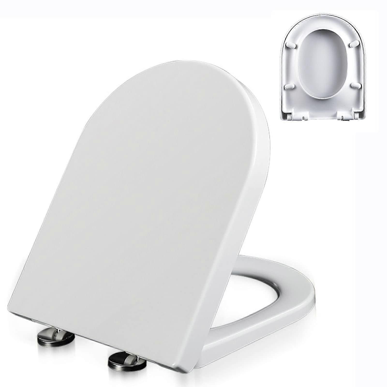Soft Close D Shape Toilet Seat with Quick Release, 360° Adjustable Hinges, 150KG PP, 17.7x14.4in Ref: 6341