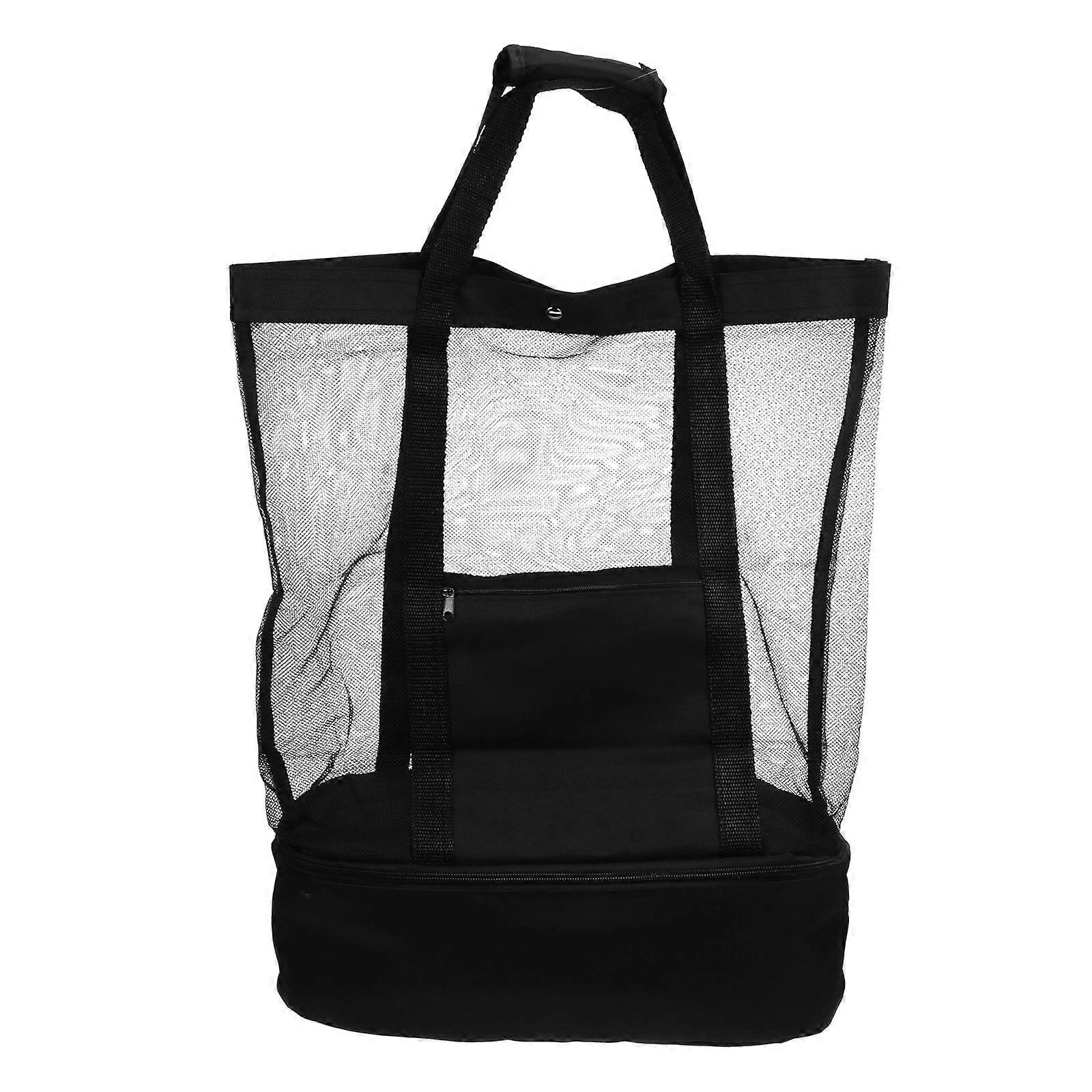 Lightweight Beach Bag Mesh Beach Bag for Storage 2Pcs Black Nylon