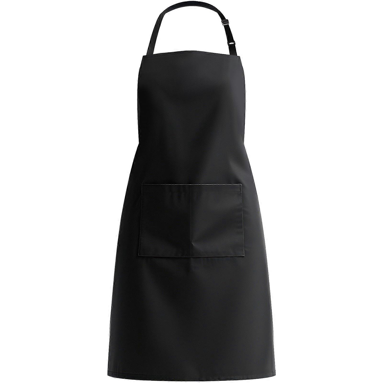 Black Chef Apron with Adjustable Neck Strap and Pockets for Cooking Serving Gardening