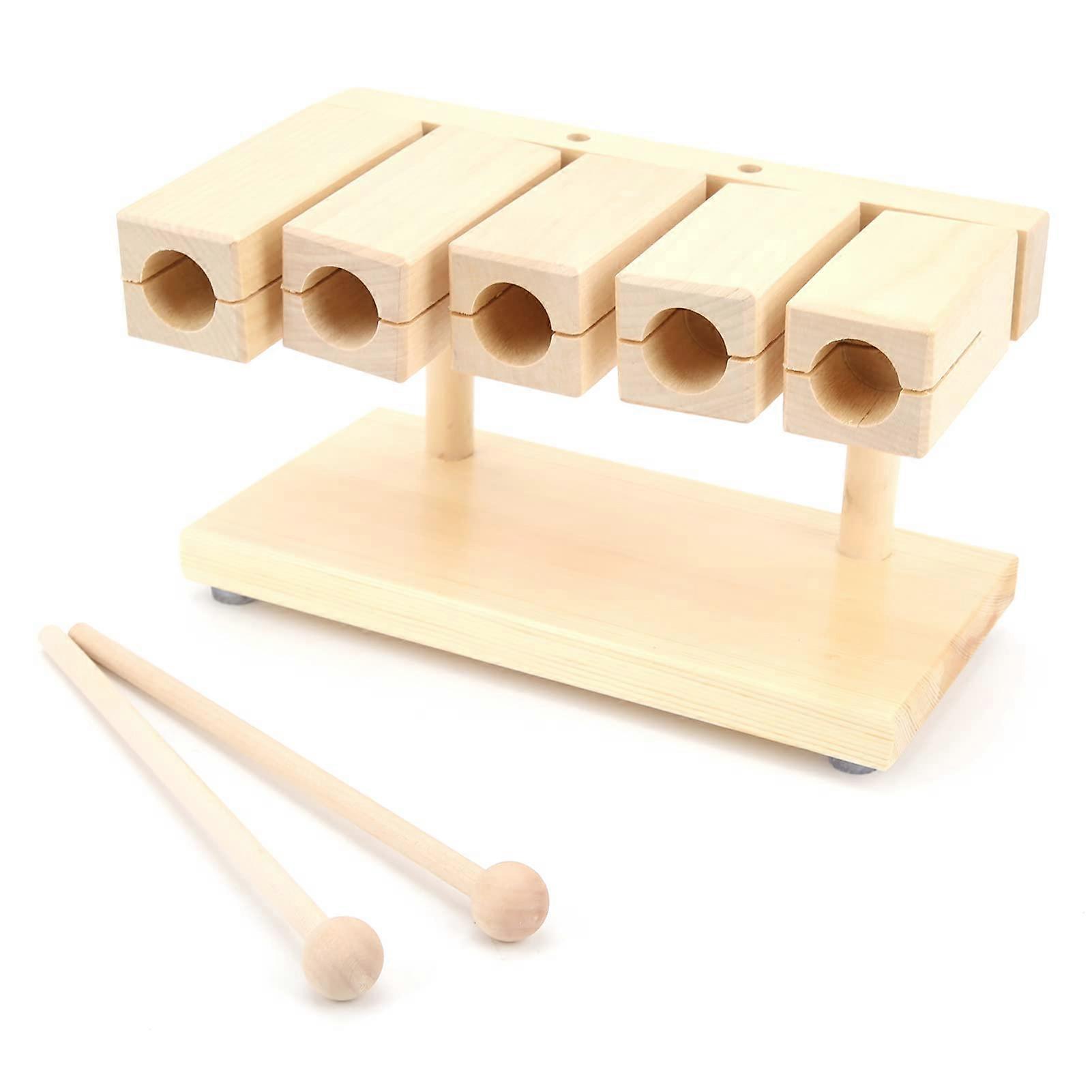 Five Tone Maple Wood Percussion Instrument with Mallet, Solid Rhythm Blocks for Crisp Sound