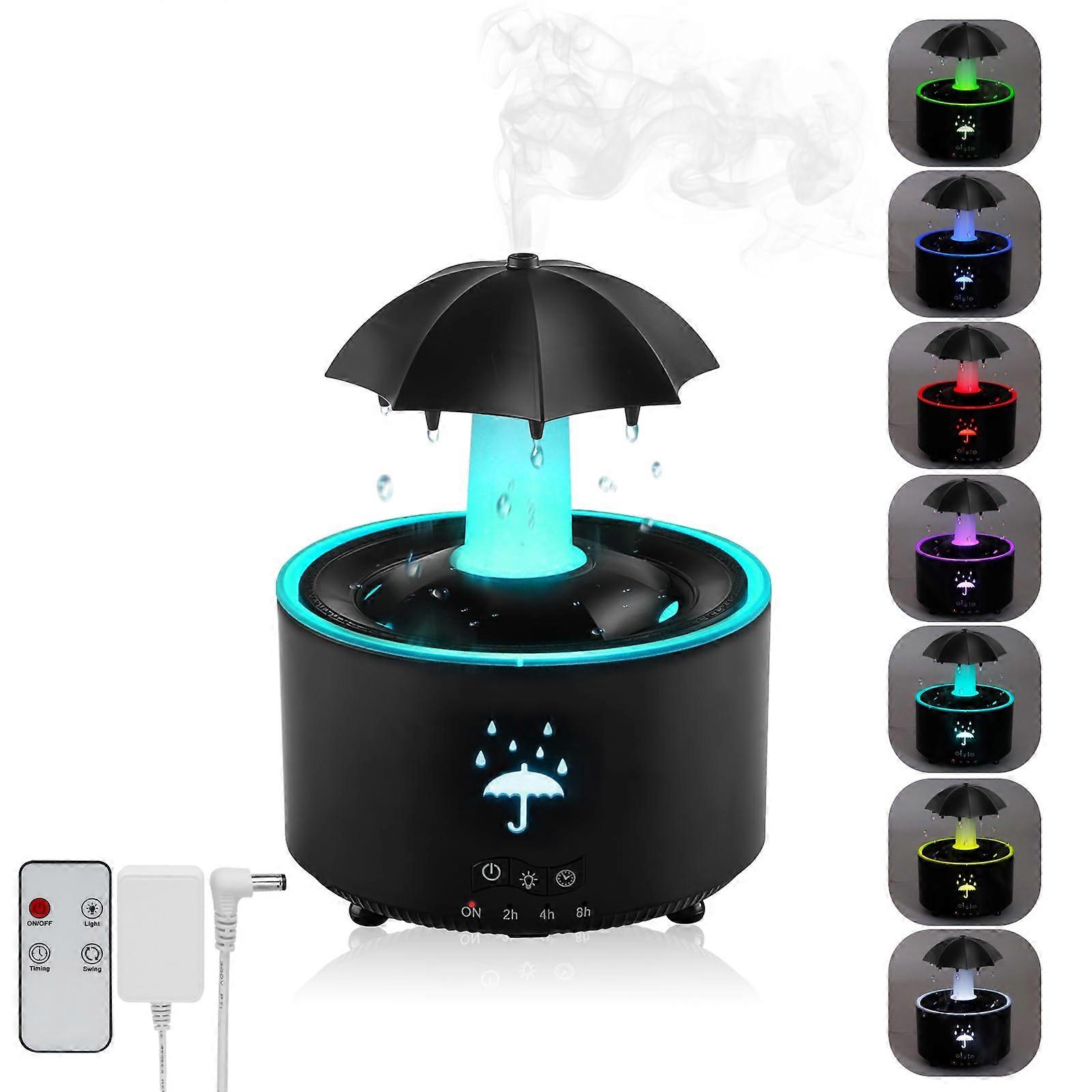 Umbrella Humidifier 300ML Rotating Rain Effect Essential Oil Diffuser with Remote LED Lights for Bedroom