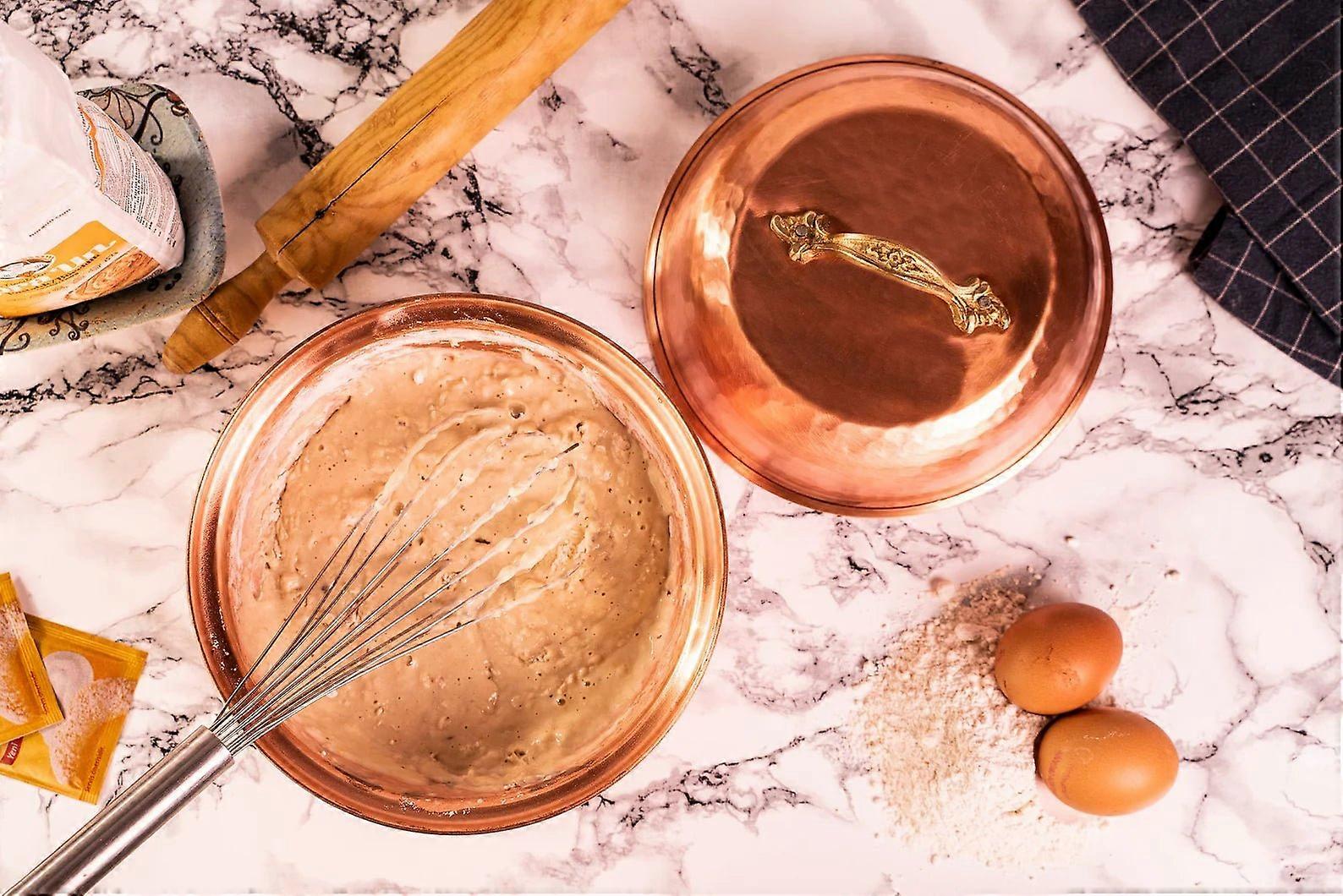 Copper Mixing Bowl With Lid | 12" Diameter Solid Copper Food Container Bowl| 5 Quarts Copper Kitchen Utensils