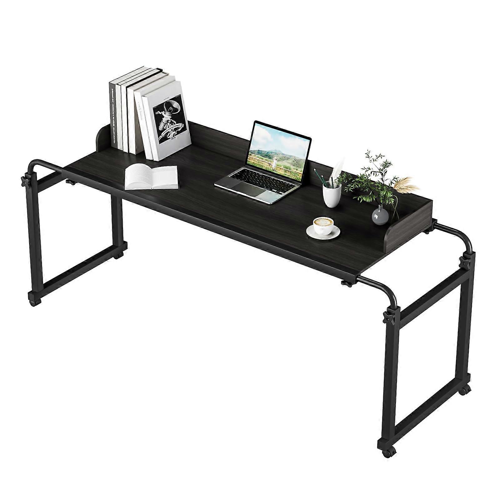 Overbed Table with Wheels, Height Adjustable Desk with Raised Edge, Matte Black 51.6x27.2