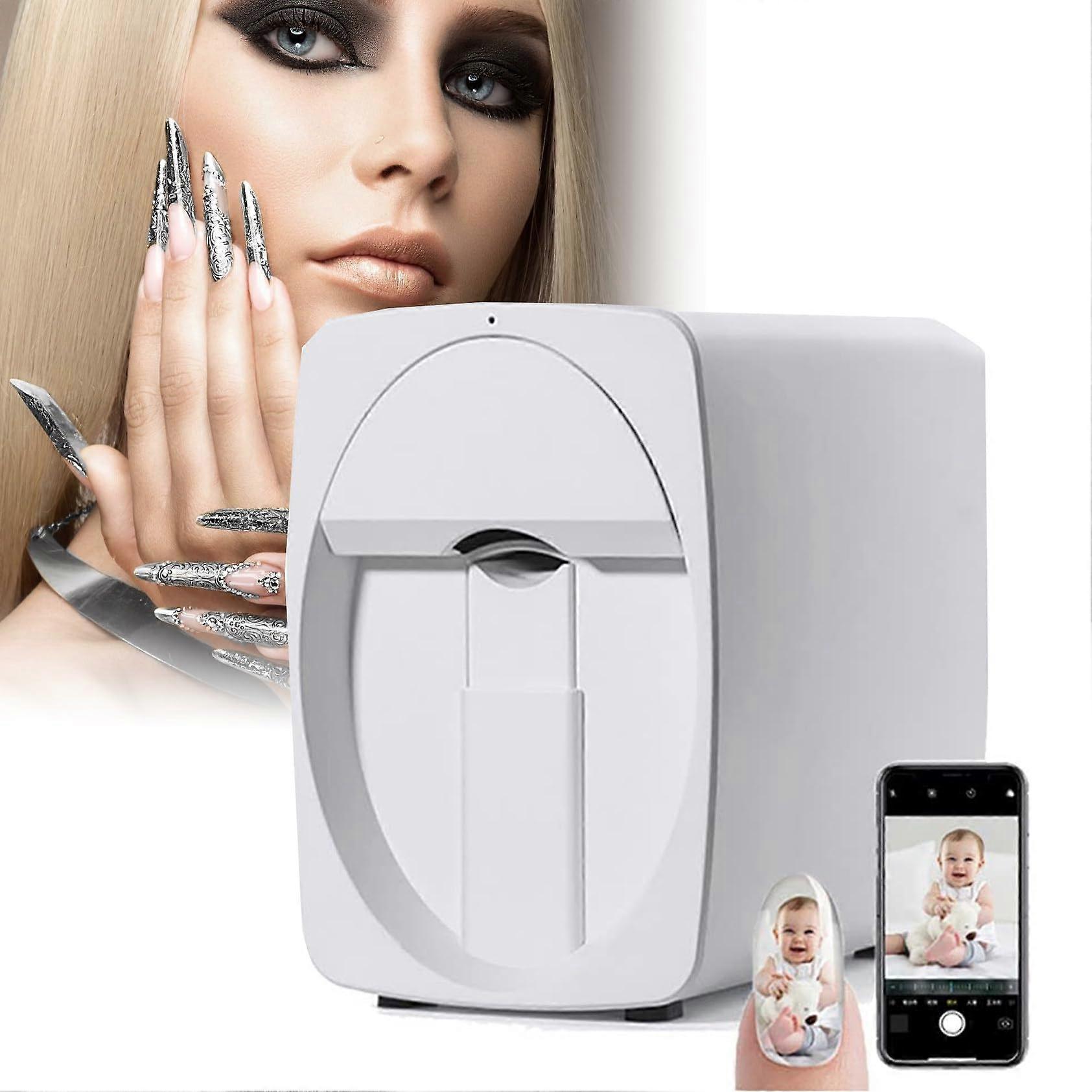 Automatic Nail Art Printer with Smart Recognition, WiFi App Control, 3D Res Printing, White