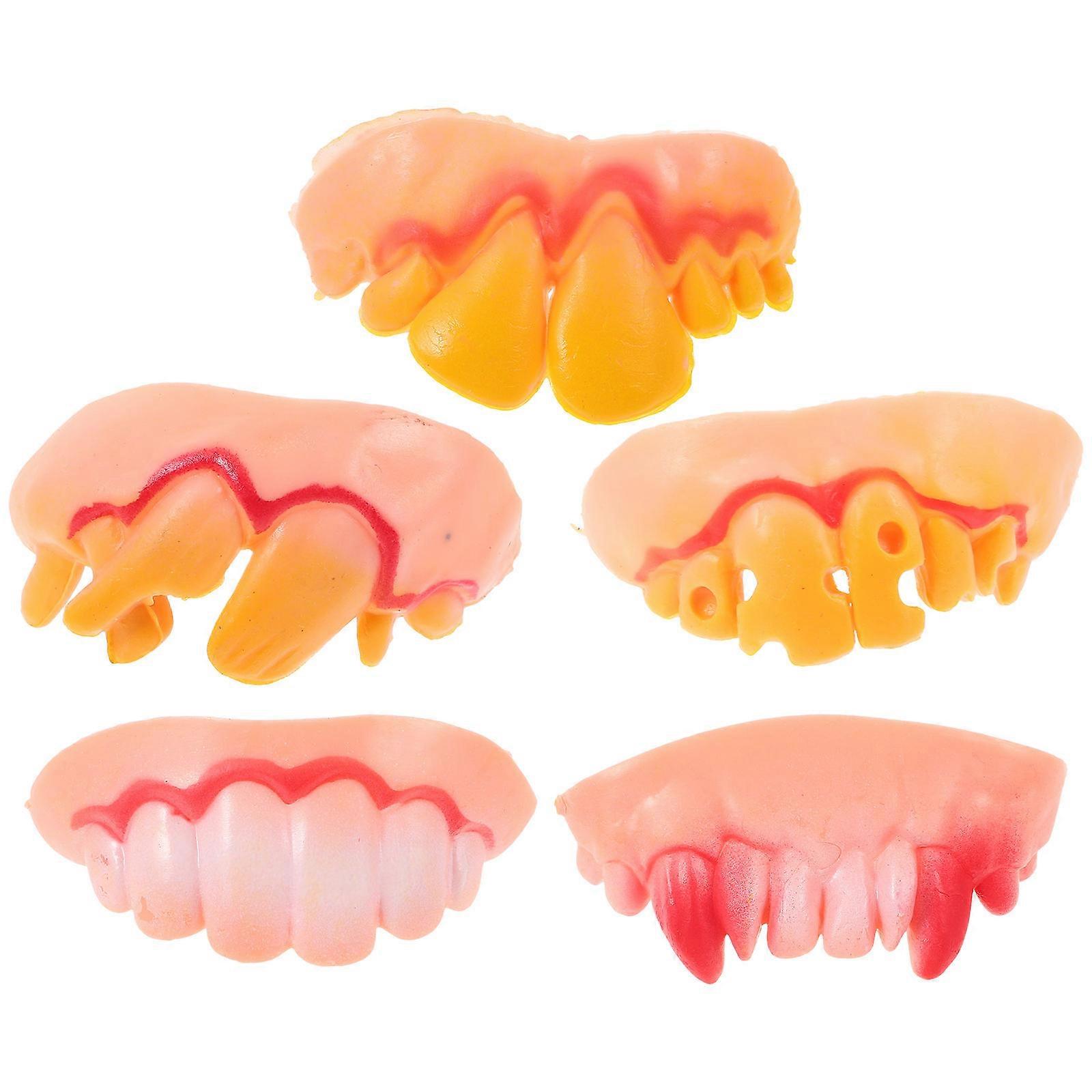 5Pcs Funny Wacky Artificial Teeth False Teeth Prop Toy for Halloween /Easter /Masquerade (Random Shape)