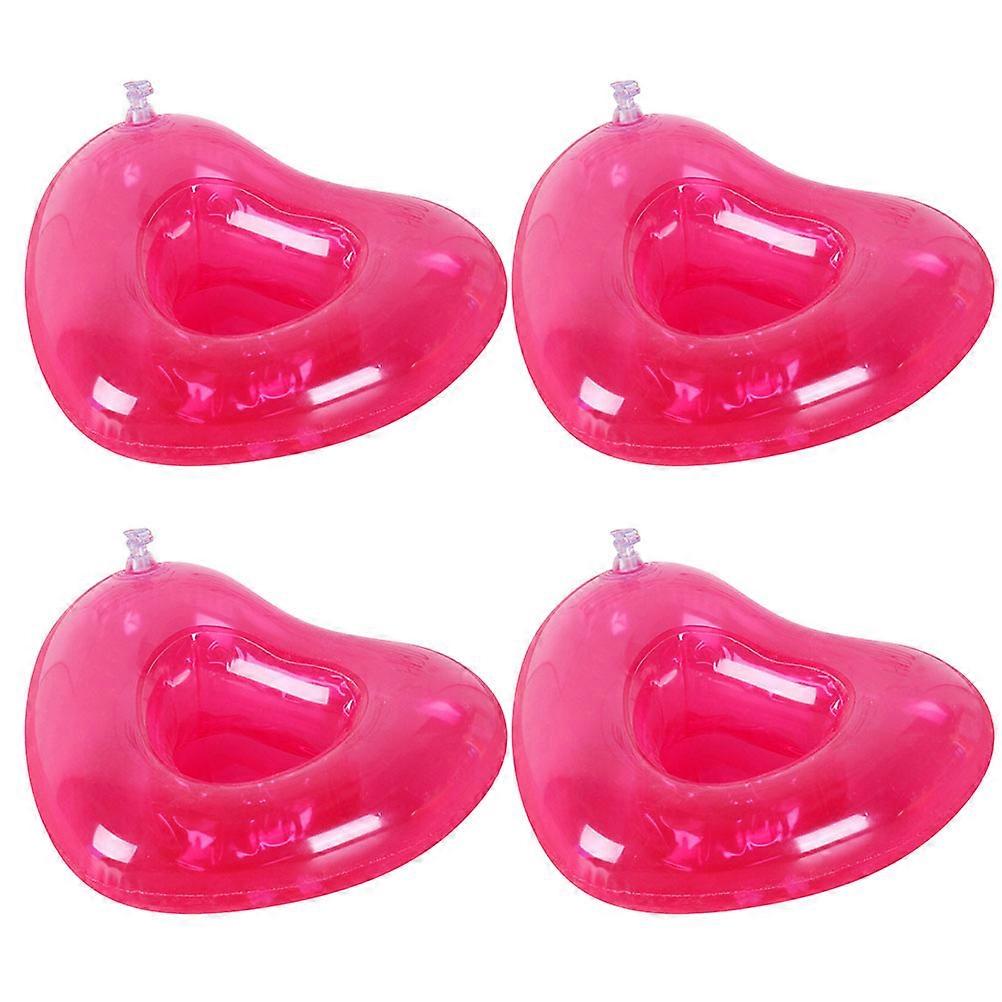 Swimming Pool Floating Tray Table Inflatable Pink Heart Shape Cup Float Mats 4Pcs