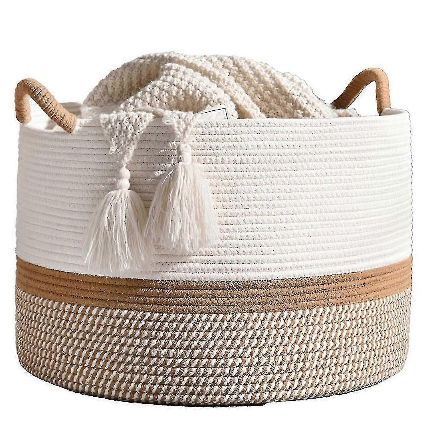 Large Cotton Rope Blanket Basket compatible with Storage