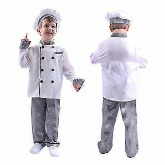Kids Chef Costume Set 1-Piece Children Cooking Coat Baker Hat Apron Role Play Cosplay Supplies