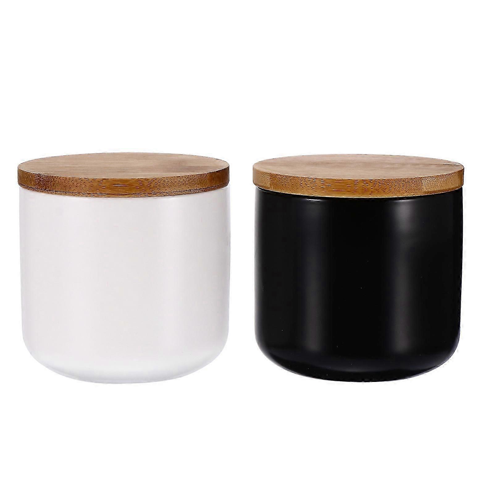 Ceramic Sealed Storage Jars 2Pcs - White & Black
