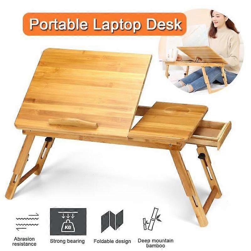 Bedside Table with 1 Drawer Height Adjustable Foldable Bamboo PC Stand Multifunction