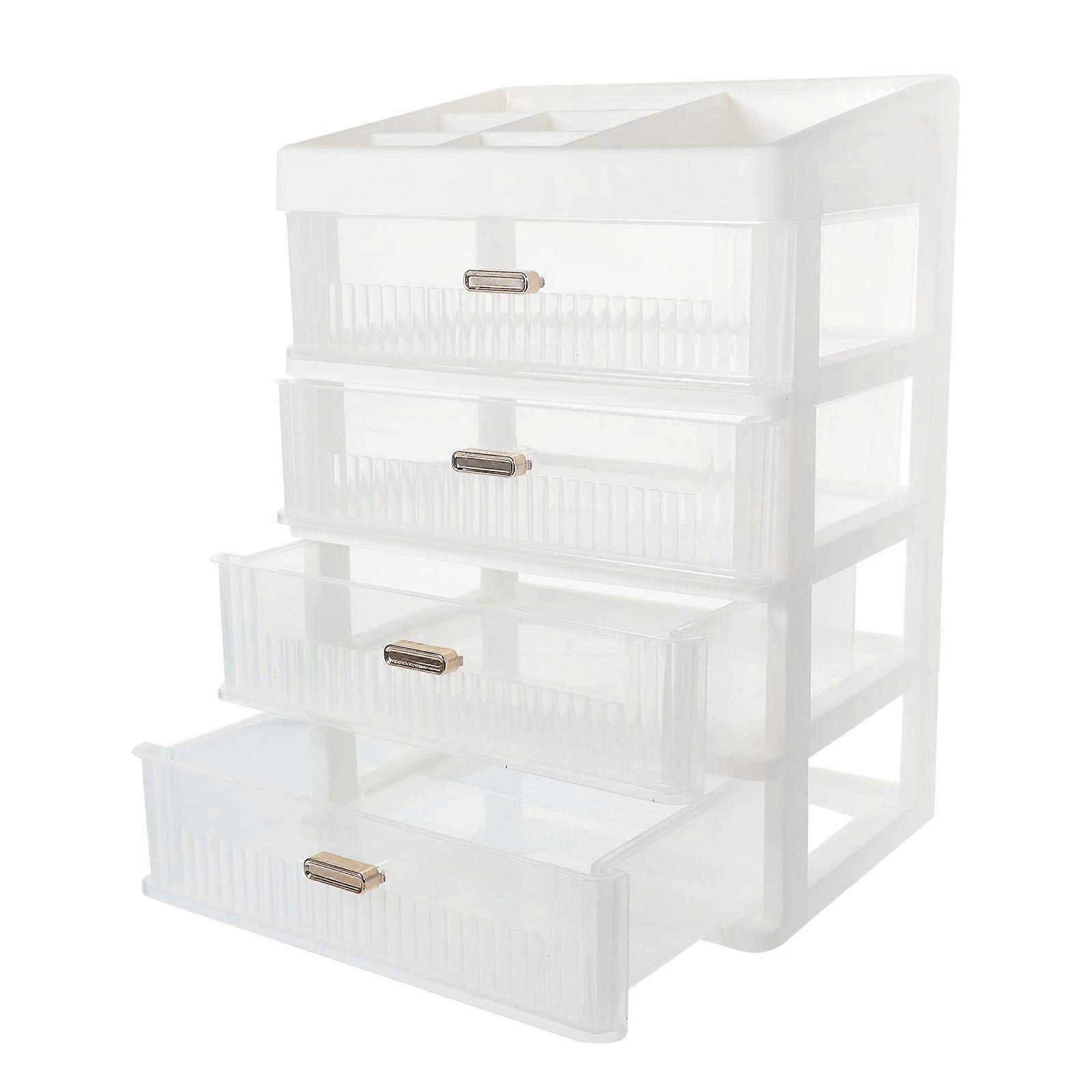 Drawer Type Desktop Organizer Upper Compartment Makeup Cosmetics Storage Case White