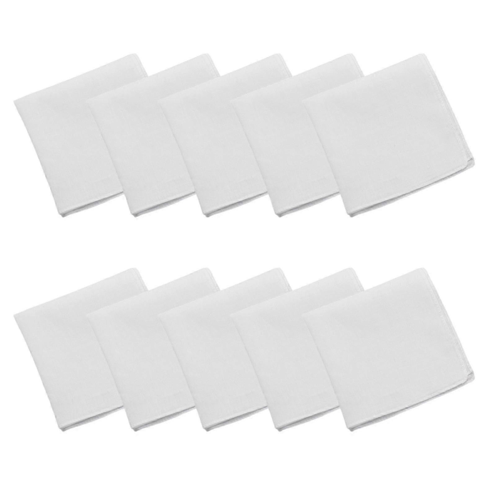 10 PC White Cotton Handkerchiefs compatible with Men Soft Comcompatible withtable