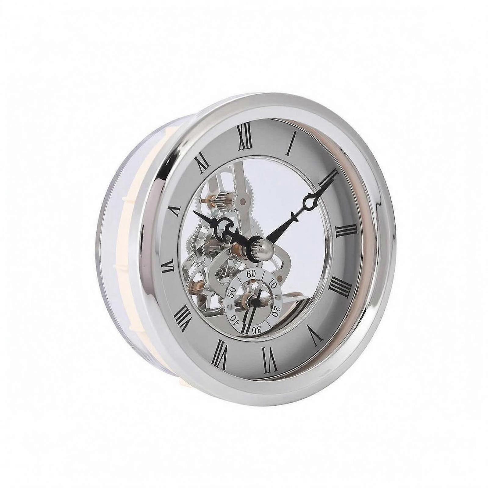 Round Clock Insert Mechanical Gears Clock Face Insert Metal-Look Bezel Timepiece