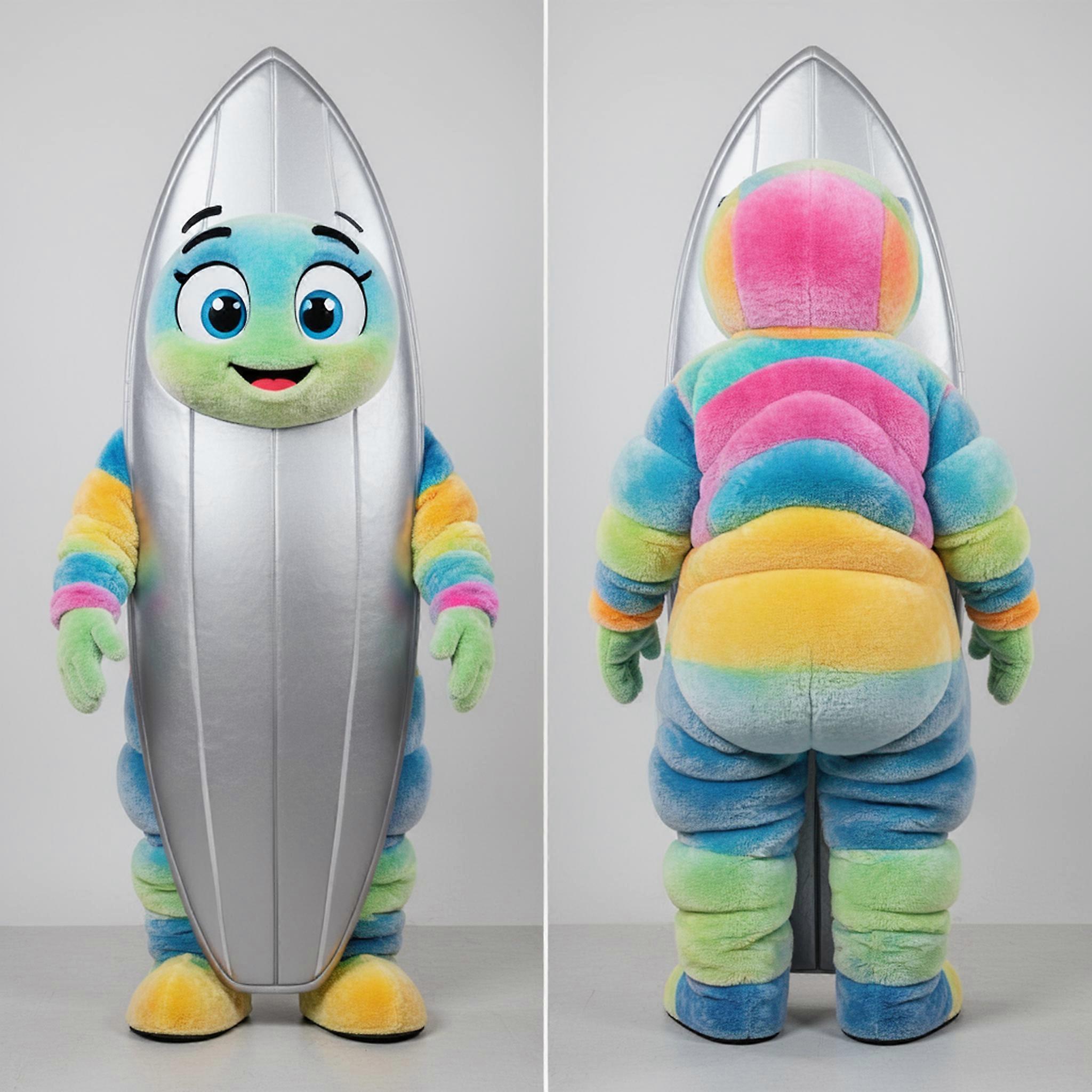 MASTICOT Silver Shiny Surfboard Mascot