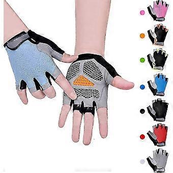 Kids Boys Girls Cycling Climbing Half Finger Gloves Bicycle Fingerless Skiing Gym Non-slip Kids Gloves(Blue)_bzl1