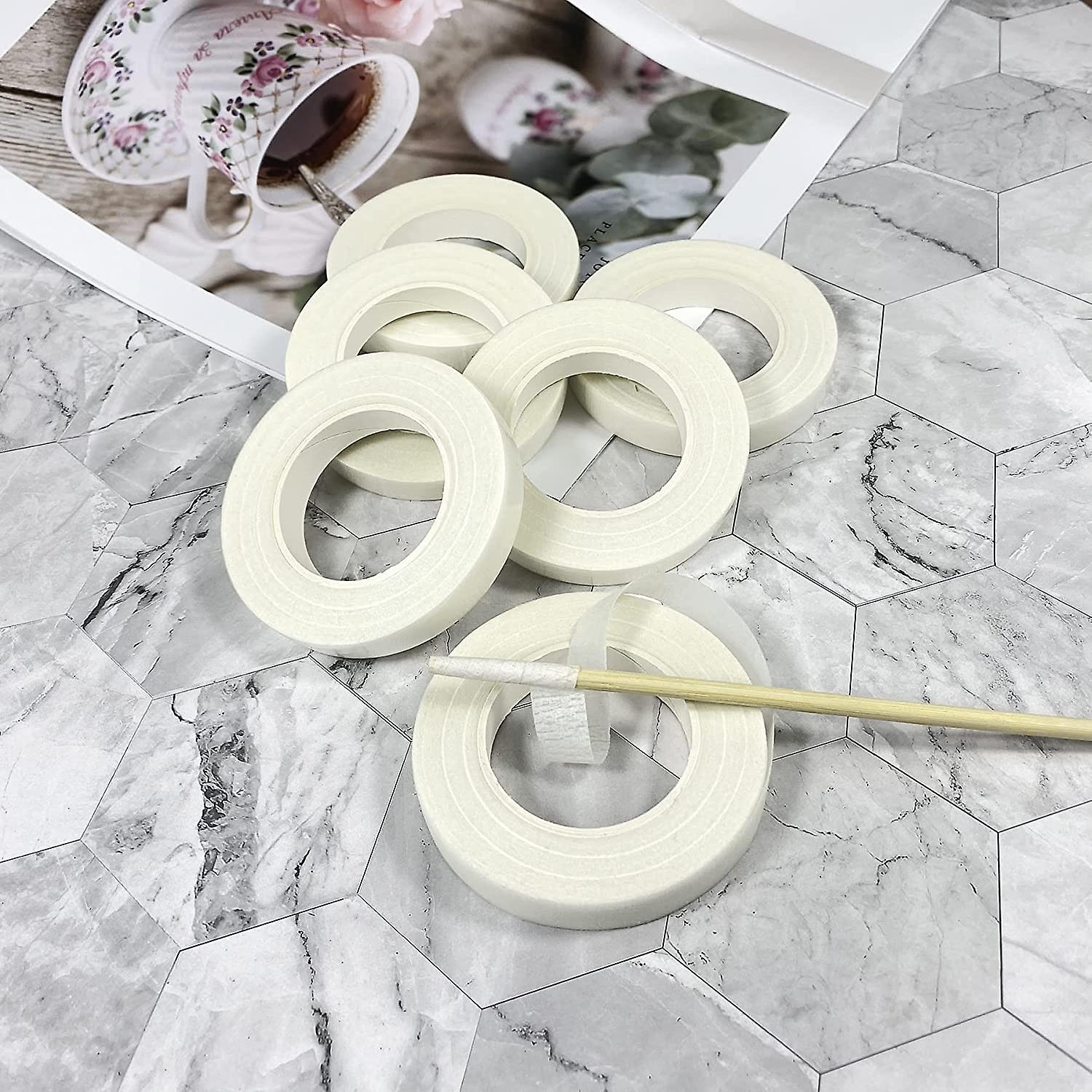 6 Rolls White Floral Tapes For Bouquet Stem Wrapping And Floral Crafts