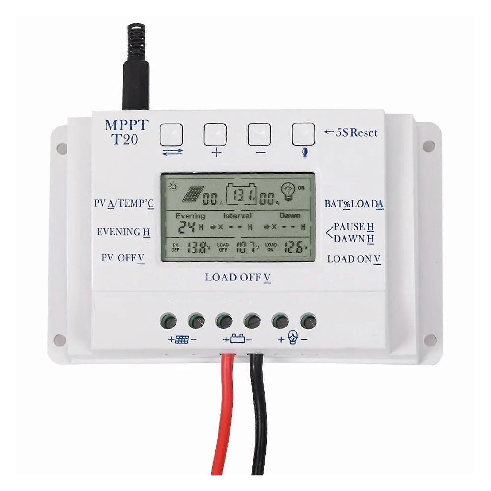 T20 20A MPPT Solar Charge Controller 12V 24V Efficient Auto Voltage Detection LCD Display
