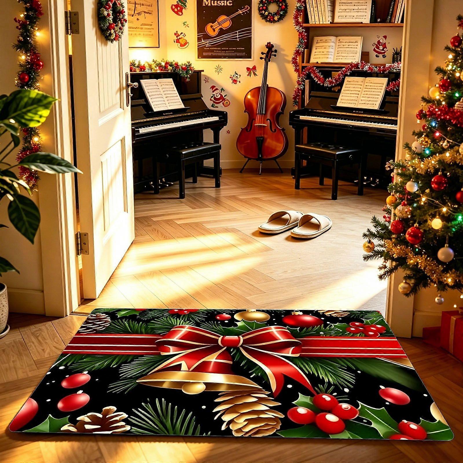 Floor Mat, red bow Christmas wreath Pattern