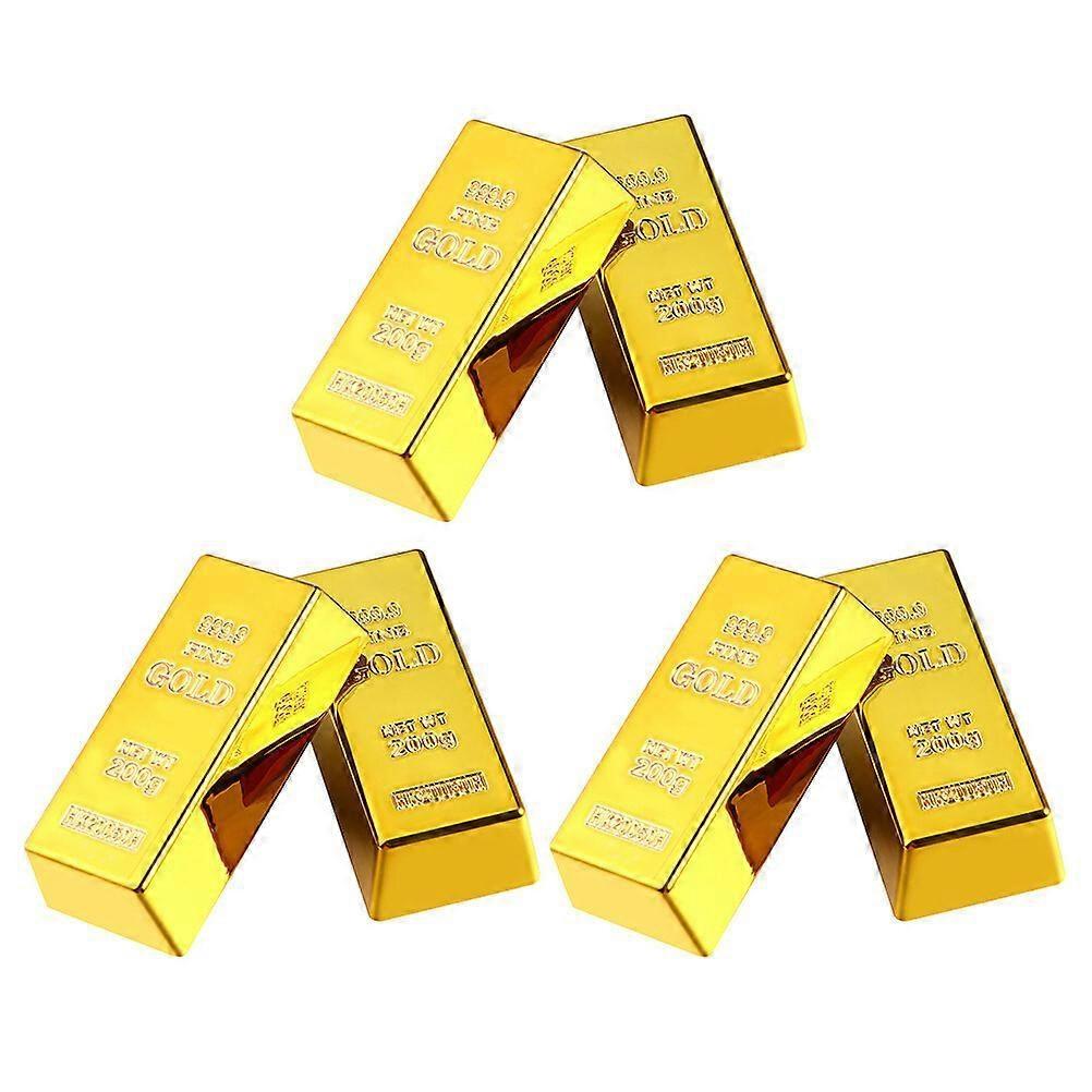 6 Pcs Simulation Gold Bars Plastic Decorative Props for Party Activity