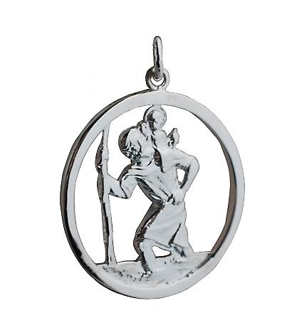 Silver 30mm round cut out St Christopher Pendant