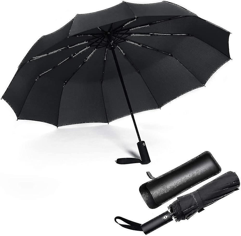 12 Ribs Wood Handheld Folding Umbrella Windproof Compact Travel.auto Open/close