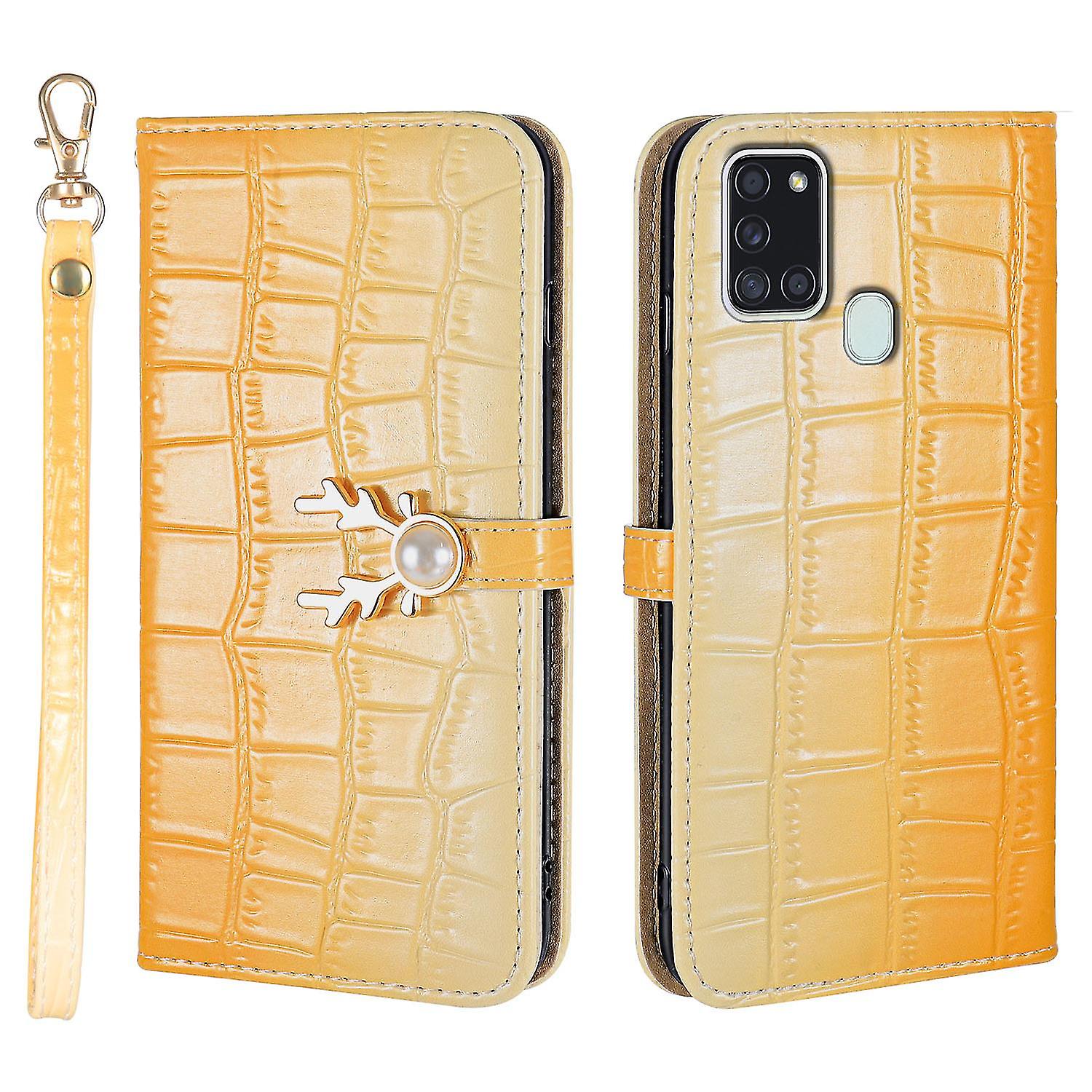 Elk Pattern Phone Case For Samsung Galaxy A21s With Card Holder, Lanyard, Pu Leather Material, Wallet Function, Corner Fall Protection