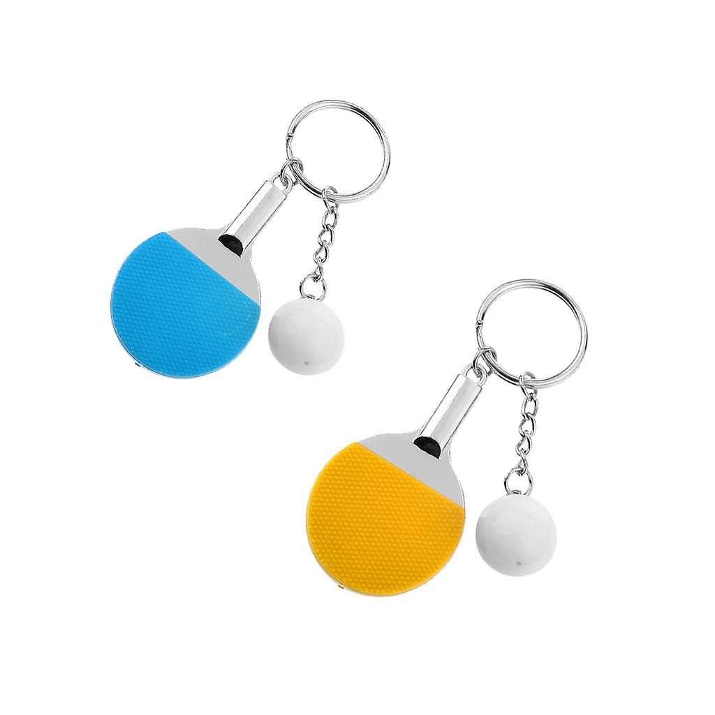 2xCreative Table Tennis Ping-pong Racket & Ball Pendant Key Ring Yellow Blue