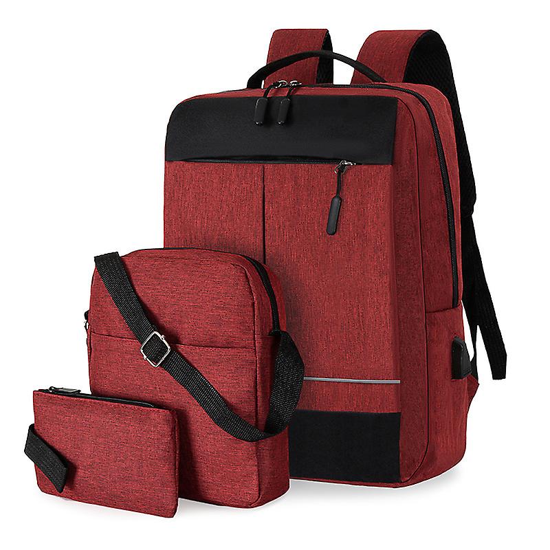 Three-piece Backpack Large-capacity Usb Charging Business Casual Men S Oxford Cloth Computer Backpack