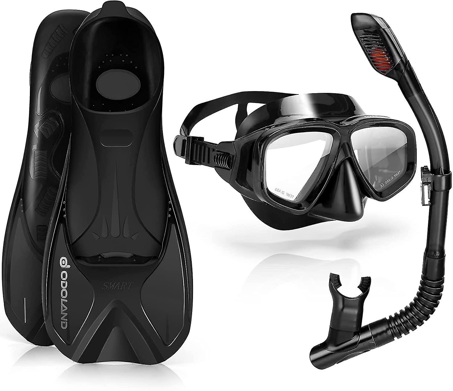 Snorkel Set For Adult Include Anti-fog Snorkeling Mask, Dry Snorkel, Swim Fins For Men And Womencomp